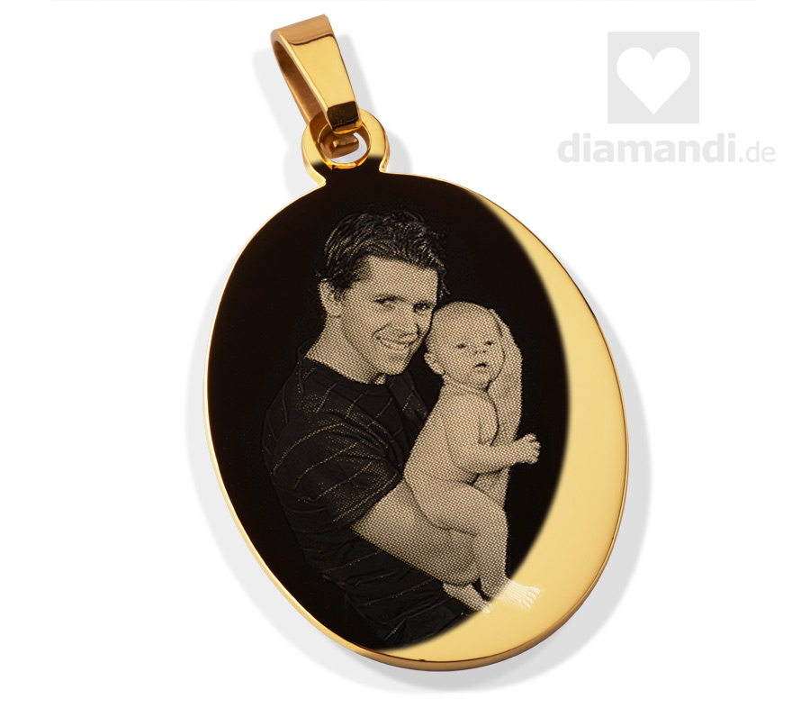Anhänger mit Foto-Gravur gold oval silber Halskette Baby Foto 